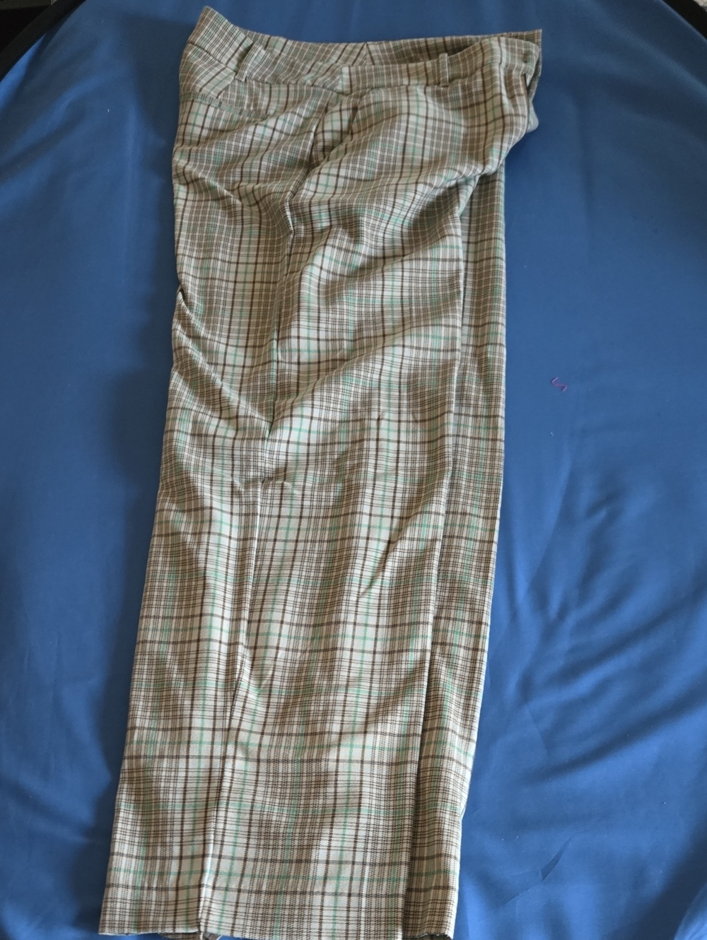 Plaid Tan & Green Women's Chinos - Classic Tailored Fit
